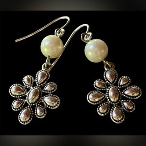 ⭐️Chaps Earrings Silver Tone Faux Pearl Dangle Hook 1.5 inch⭐️